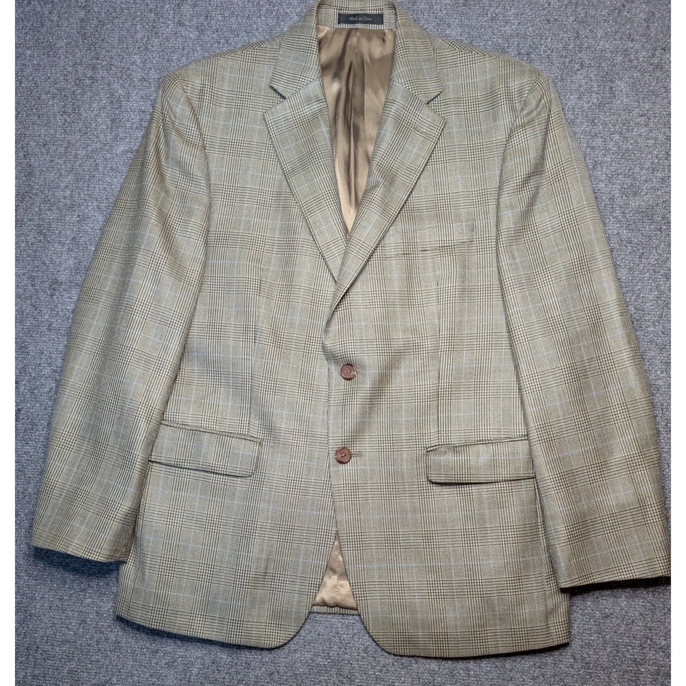 Lauren RALPH LAUREN Tan/ Gray Houndstooth Plaid Silk Wool Jacket Blazer Mens 40S